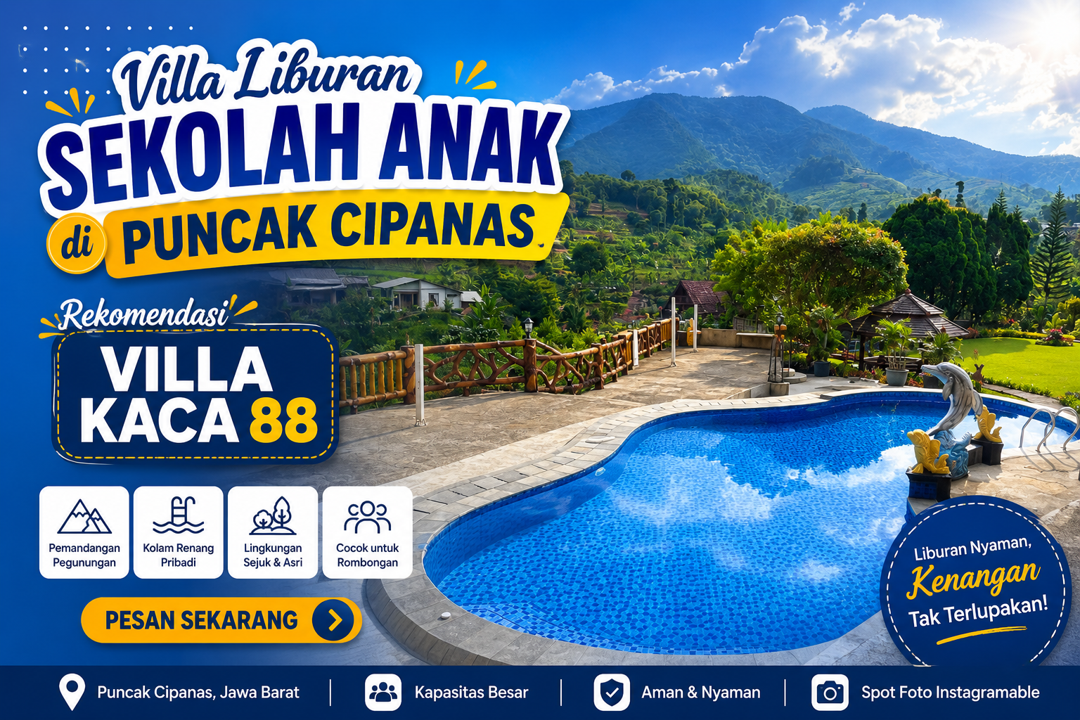 Villa Liburan Sekolah Anak di Puncak Cipanas Rekomendasi Villa Kaca 88